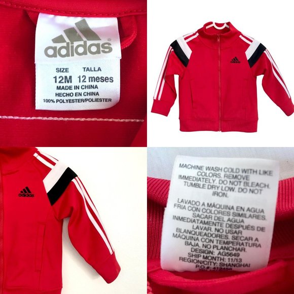 ADIDAS KIDS DESIGNER red jacket 1 full ZIP boy or girl stylish SPORTS winter ♡ - Picture 7 of 7
